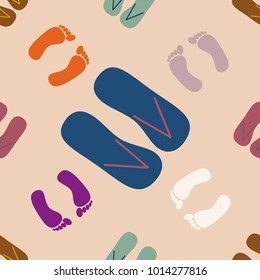 Color seamless pattern with slippers and footprints.