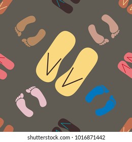 Color seamless pattern with slippers and footprints.