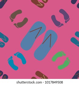 Color seamless pattern with slippers and footprints.