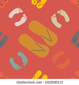 Color seamless pattern with slippers and footprints.