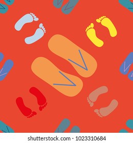 Color seamless pattern with slippers and footprints.