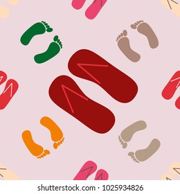 Color seamless pattern with slippers and footprints.