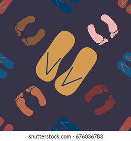 Color seamless pattern with slippers and footprints.