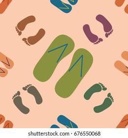 Color seamless pattern with slippers and footprints.