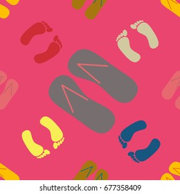 Color seamless pattern with slippers and footprints.