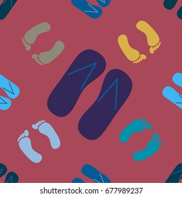 Color seamless pattern with slippers and footprints.