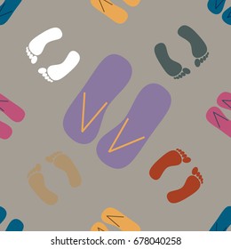 Color seamless pattern with slippers and footprints.