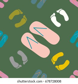 Color seamless pattern with slippers and footprints.
