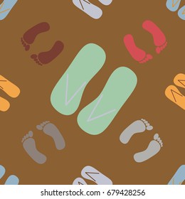 Color seamless pattern with slippers and footprints.