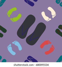 Color seamless pattern with slippers and footprints.