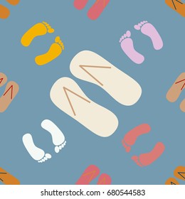 Color seamless pattern with slippers and footprints.