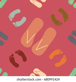 Color seamless pattern with slippers and footprints.