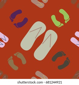 Color seamless pattern with slippers and footprints.