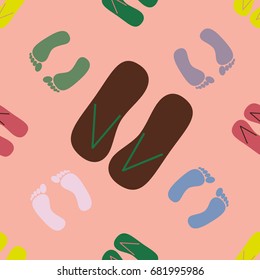 Color seamless pattern with slippers and footprints.