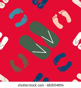 Color seamless pattern with slippers and footprints.