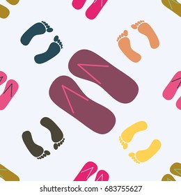 Color seamless pattern with slippers and footprints.