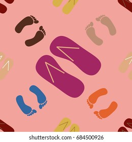Color seamless pattern with slippers and footprints.
