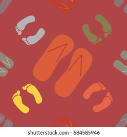 Color seamless pattern with slippers and footprints.