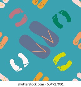Color seamless pattern with slippers and footprints.