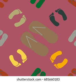 Color seamless pattern with slippers and footprints.