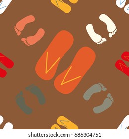 Color seamless pattern with slippers and footprints.