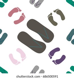 Color seamless pattern with slippers and footprints.
