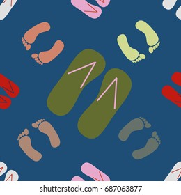 Color seamless pattern with slippers and footprints.