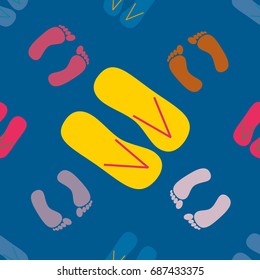 Color seamless pattern with slippers and footprints.