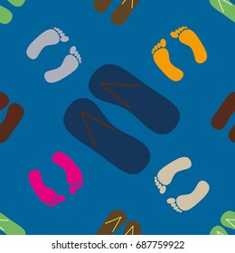 Color seamless pattern with slippers and footprints.