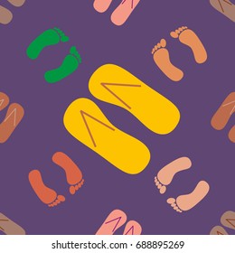 Color seamless pattern with slippers and footprints.