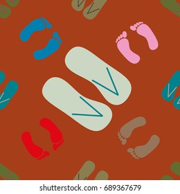 Color seamless pattern with slippers and footprints.