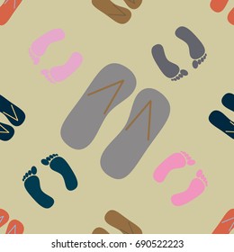 Color seamless pattern with slippers and footprints.
