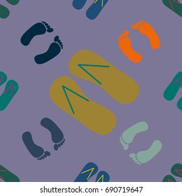 Color seamless pattern with slippers and footprints.
