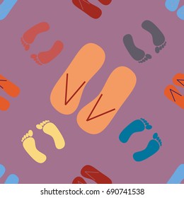 Color seamless pattern with slippers and footprints.
