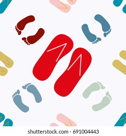 Color seamless pattern with slippers and footprints.
