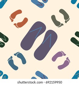 Color seamless pattern with slippers and footprints.