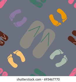 Color seamless pattern with slippers and footprints.