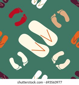 Color seamless pattern with slippers and footprints.