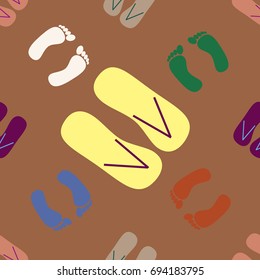 Color seamless pattern with slippers and footprints.