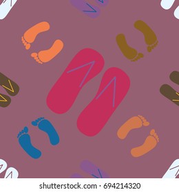 Color seamless pattern with slippers and footprints.