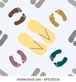 Color seamless pattern with slippers and footprints.