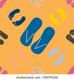 Color seamless pattern with slippers and footprints.