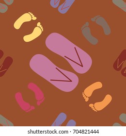 Color seamless pattern with slippers and footprints.