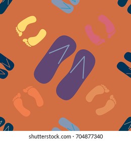 Color seamless pattern with slippers and footprints.