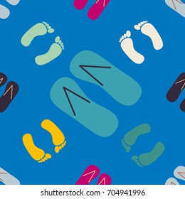 Color seamless pattern with slippers and footprints.