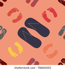 Color seamless pattern with slippers and footprints.