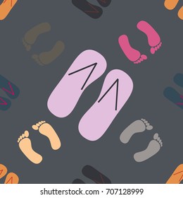 Color seamless pattern with slippers and footprints.