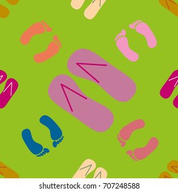 Color seamless pattern with slippers and footprints.