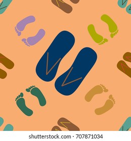 Color seamless pattern with slippers and footprints.