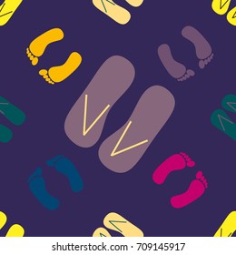 Color seamless pattern with slippers and footprints.